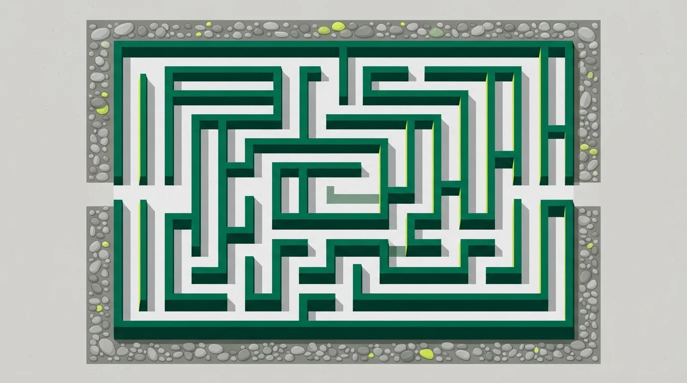 Geometrisches Labyrinth aus verschiedenen Wegen mit einem sichtbaren Ausgang