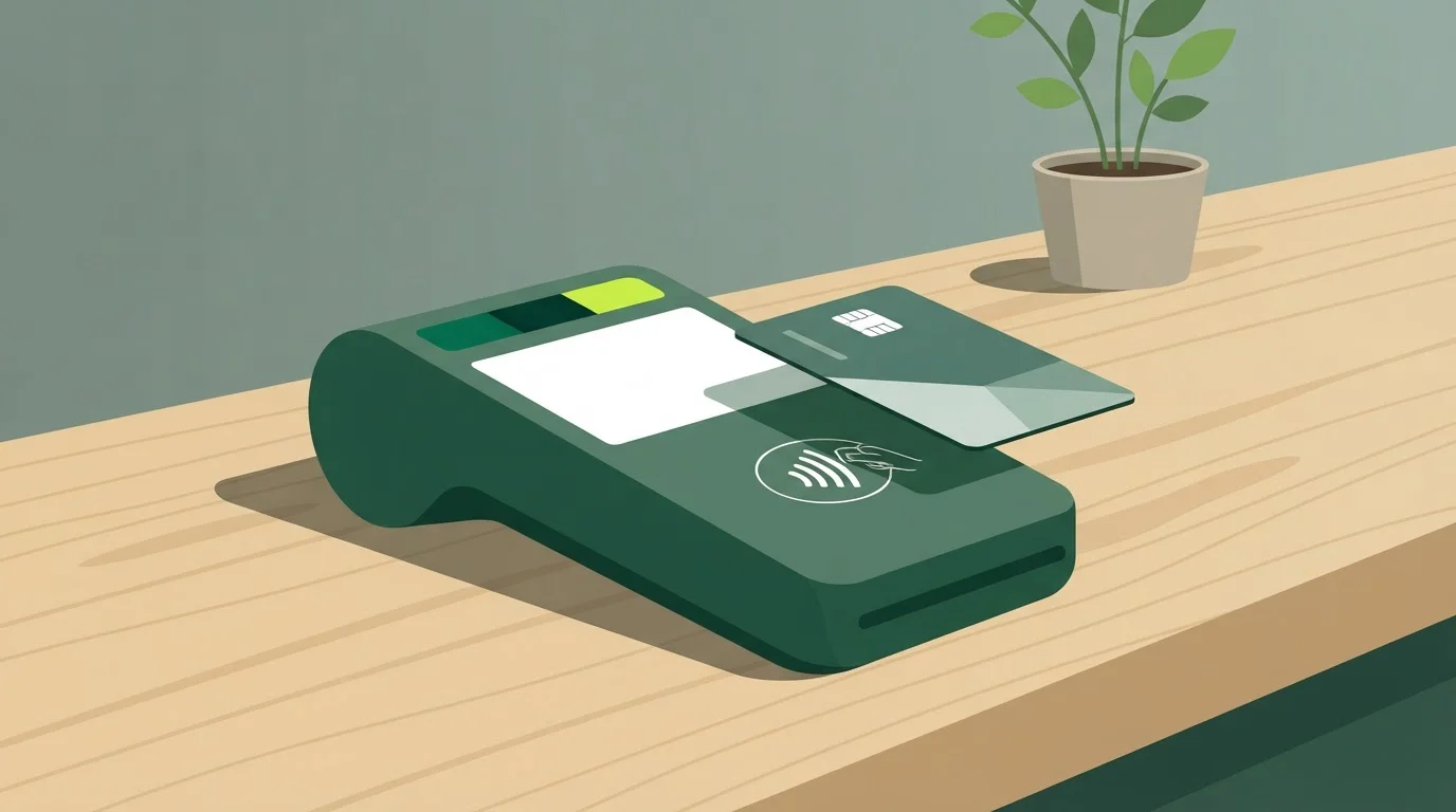 Bankkarte an einem kleinen elektronischen Zahlungsterminal